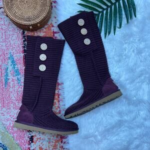 UGG Purple Button Fold Over Knit Classic Cardi Boot 8 Cozy Winter Style 5819